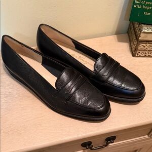 Salvatore Ferragamo Black Leather Penny Loafers